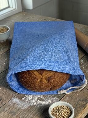 Blue Floral Organic Cotton Bread Bag, Reusable Bread Storage Bag, Sourdough Bag